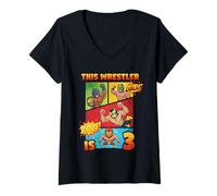 Womens Wrestling 3rd Birthday This Wrestler is 3 Cute Comic Book V-Neck T-Shirt