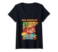 Womens Wrestling 5th Birthday This Wrestler is 5 Cute Comic Book V-Neck T-Shirt