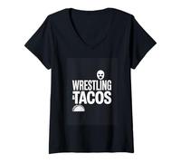 Women's Wrestling and Tacos Funny Lucha Taco Lover V-Neck T-Shirt