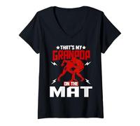 Women's Wrestling Boxing Jiu Jitsu That's My Granpop On The Mat V-Neck T-Shirt