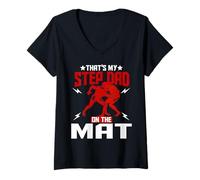 Women's Wrestling Boxing Jiu Jitsu That's My Step Dad On The Mat V-Neck T-Shirt