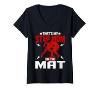 Women's Wrestling Boxing Jiu Jitsu That's My Step Mom On The Mat V-Neck T-Shirt