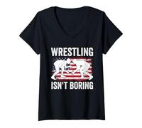Womens Wrestling Isn't Boring USA Flag Wrestling Fan V-Neck T-Shirt
