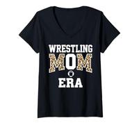 Women's Wrestling Mom Leopard Varsity Design V-Neck T-Shirt