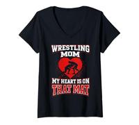 Women's Wrestling Mom My Heart is On that Mat V-Neck T-Shirt