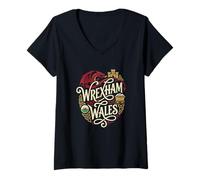Women's Wrexham Wales Dragon Design Welsh Flag Heritage Cymru V-Neck T-Shirt