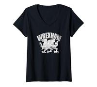 Women's Wrexham Wales Dragon Welsh National Flag Heritage Grunge V-Neck T-Shirt