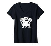 Women's Wrexham Wales Welsh Dragon Souvenirs Cymru Grunge Outdoors V-Neck T-Shirt