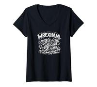 Women's Wrexham Wales Welsh Dragon Zine Ink White Print V-Neck T-Shirt
