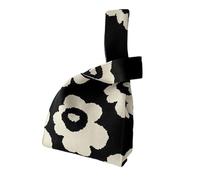 Women's Wristlets Women Knot Wrist Bag Handmade Knitted Handbag Portable Mini Striped Tote Bucket Phone Bag Handbag(Black)