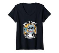Womens Write Code Smile Keep Innovating Robot for Programmers V-Neck T-Shirt
