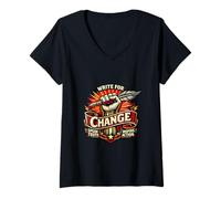 Women's Write for Change Speak Truth Inspire Action Activism V-Neck T-Shirt