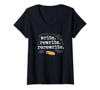 Womens Write Rewrite Rerewrite Pencil Motivation V-Neck T-Shirt