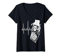 Women's Writer Heartbeat Minimalist Typewriter Writing V-Neck T-Shirt