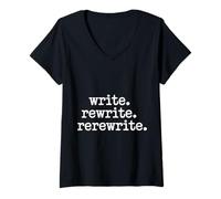 Women's Writer Write Rewrite Rerewrite Author Book Novelist Funny V-Neck T-Shirt