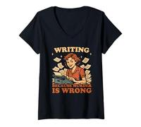Womens Writing Because Murder is Wrong Funny Women Writer Author V-Neck T-Shirt
