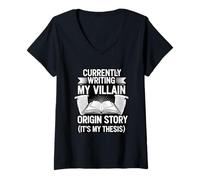 Women's Writing Villain Origin Story Funny Senior Thesis Grad School V-Neck T-Shirt