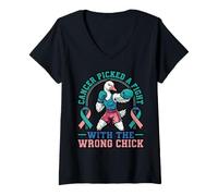 Women's Wrong Chick Goose Survivor Ribbon Warrior Thyroid Cancer V-Neck T-Shirt