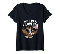 Womens WTF Is A Kilometer Funny 4th Of July George Washington V-Neck T-Shirt