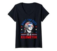 Womens Wtf What The Fuck Is A Kilometer George Washington 4th July V-Neck T-Shirt