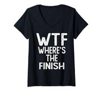 Womens WTF Where's The Finish Funny Ultra Running Runner V-Neck T-Shirt