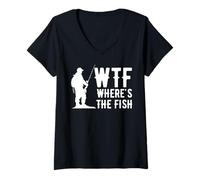 Womens WTF Where's The Fish Funny Fishing V-Neck T-Shirt