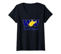 Women's WV West Virginia Mountain State Outline Code 304 Style Art V-Neck T-Shirt