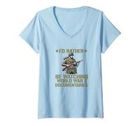 Womens WW2 Enthusiast World War 2 History WWI Documentary Historian V-Neck T-Shirt