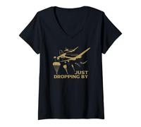 Womens WWII C 47 Skytrain Dakota Paratroopers Dropping by V-Neck T-Shirt