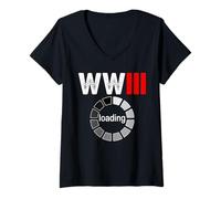 Womens WWIII Loading Satirical Design for Political Humor Fans V-Neck T-Shirt