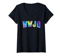 Womens WWJD Camo Jesus Christian Faith Camouflage Men Boys Tie Dye V-Neck T-Shirt