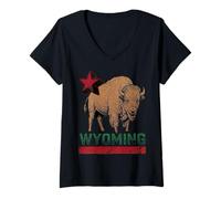 Women's Wyoming Cowboy State Buffalo Vintage Tee Design V-Neck T-Shirt
