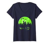 Women's X-Files Mulder & Scully Silhouettes in The Woods V-Neck T-Shirt, Navy Blue, Medium