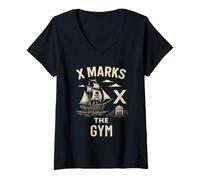 Womens X Marks the Gym - Pirate Ship Fitness V-Neck T-Shirt
