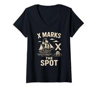 Womens X Marks the Spot - Pirate Gym Workout Treasure Fitness Hunt V-Neck T-Shirt