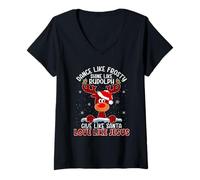 Womens Xmas Dance Like Frosty Shine Like Rudolph Love Like Jesus V-Neck T-Shirt
