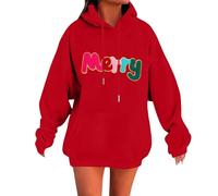 Women's Xmas Hoodies Funny Merry Letter Printed Warm Sweatshirt Cute Celebrating Christmas Family Outfit Pullover Top (Red, M)