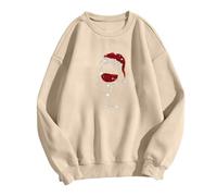womens xmas jumpers,christmas jumper women,christmas jumpers for women,Xmas Long Sleeve elegant round neck wine glass Print Casual Comfortable Sweatshirt Light Workout tops,L