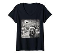 Women's Xmas Moon Night Santa Sleigh Irish Setter Dog Christmas V-Neck T-Shirt