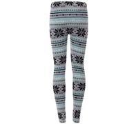 Women's Xmas Style Knitted Warm Slim Fit Leggings Snowflakes Print Pants Ladies Christmas Party Winter Wear Warm Elasticated Waist Trousers Leggings (Grey/Turquoise Snowflakes UK 8-10)
