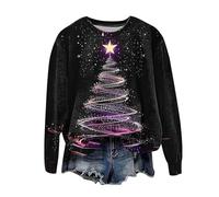 Women's Xmas Sweatshirts Ladies Novelty Graphic Sweatshirt Causal Crewneck Tops for Christmas T Shirts Women Ladies Christmas Jumpers Glitter Xmas Tree Print Long Sleeve Tops Womens Sweatshirt