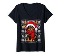 Women's Xmas Ugly Sweaters Festive Australian Kelpie Dog Christmas V-Neck T-Shirt