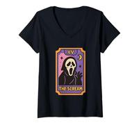 Womens XV The Scream Tarot Card Design Ghost V-Neck T-Shirt