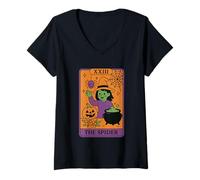 Womens XXIII The Spider Witch Halloween Card V-Neck T-Shirt