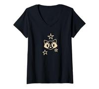 Womens Y2K 90s Clever Raccoon under the Starry Sky V-Neck T-Shirt
