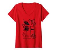 Women's Y2K 90s Cute Curious Kitten Stuck in a Wine Glass V-Neck T-Shirt