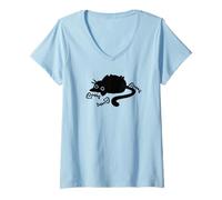 Women's Y2K 90s Lazy Chubby Cat Tomcat on Its Back by Fish Bones V-Neck T-Shirt