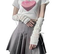 Women's Y2K Aesthetics Arm Warmer Fairy Grunge Coquette Bow Tie Sleeves Cutecore Cottagecore Fingerless Gloves, White Pink Tie, One Size