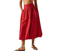Women's Y2k Bubble Maxi Skirt, Elastic Pleated Skirt with Low Waist, Ruffle A-line, Puffy Midi Skirt, Streetwear, red, L