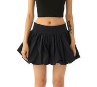 Women's Y2k Bubble Mini Skirt Ruffle Flared Fitting Lantern Skirt Layered Pleated Elastic Waist Short Puffball Skirt (B-Black, L)